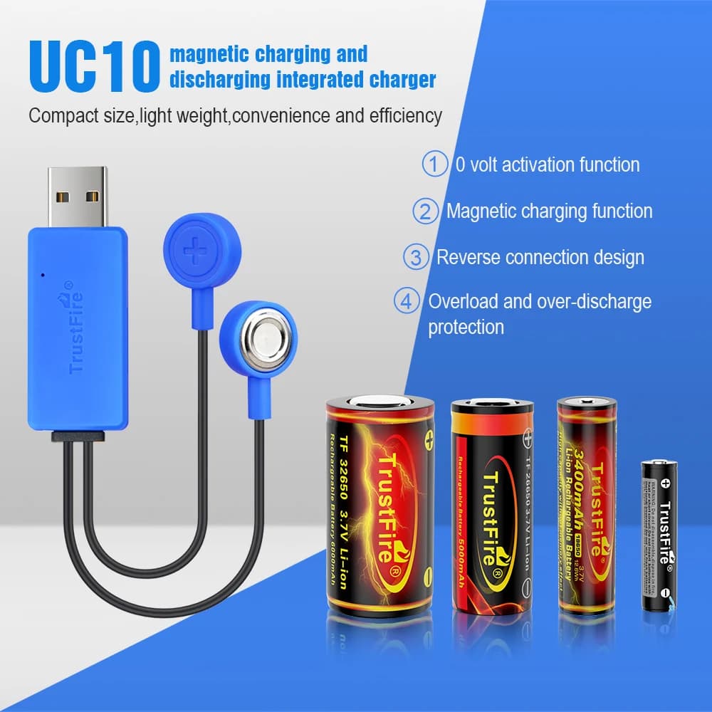 TrustFire UC10 Magnetic Battery Charger with Power Bank Function Universal Charger for Li-ion 32650 21700 16340 26650 18650 Cell