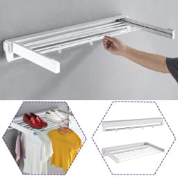 Wall-mounted Laundry Clothes Storage Drying Rack Retractable Dryer Hanger White