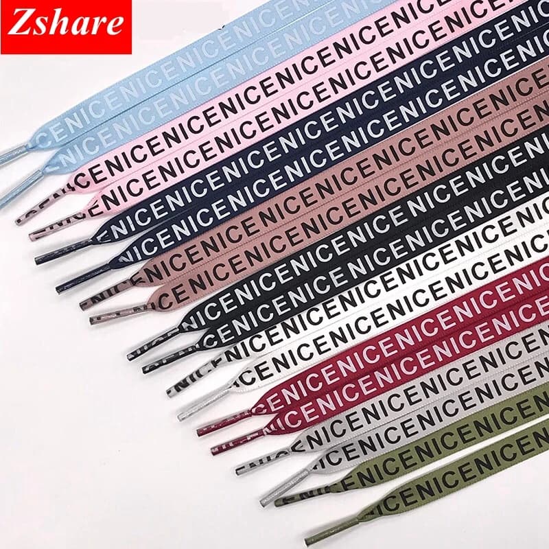 Fashion Letter Print Satin Silk Ribbon Shoelaces 1CM Width Sneaker Flat Shoe laces 1 Pair Strings 80 100 120 140 160 Length ZM1