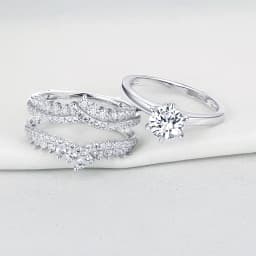 Newshe 925 Silver Bridal Set Original Wedding Rings for Women 1.8Ct Round Cut Zircon Moissanite Engagement Ring Enhancer Band