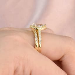 Newshe 2 Pcs Solid 925 Sterling Silver Wedding Rings Set Yellow Gold Plated 3Ct Halo AAAAA CZ Pear Cut Engagement Ring for Women