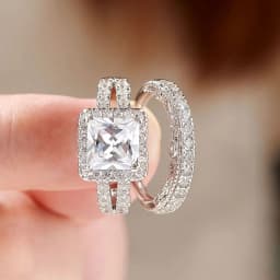 Newshe 2Pcs Solid 925 Sterling Silver Wedding Rings for Women Bridal Set 8*8mm 3CT Princess Cut 5A Cubic Zircon Fine Jewelry