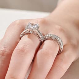 Newshe 2Pcs Solid 925 Sterling Silver Wedding Rings for Women Bridal Set 8*8mm 3CT Princess Cut 5A Cubic Zircon Fine Jewelry