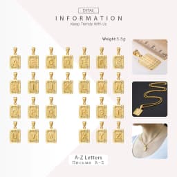 2pcs/set Heart Square Initial Letter Pendant Necklace Rolo Cable Box Chain Gold Color Stainless Steel Name Jewelry for Women