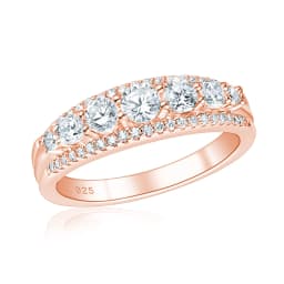 Newshe Solid 925 Sterling Silver Women's Yellow Rose Gold Wedding Engagement Ring Round Cut AAAAA CZ Eternity Band Jewelry Gift