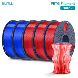 SUNLU PETG 3D Filament 1KG 1.75MM 5Rolls Arranged Neatly Clogging Free No Bubble Odorless Eco-Friendly Good Toughness