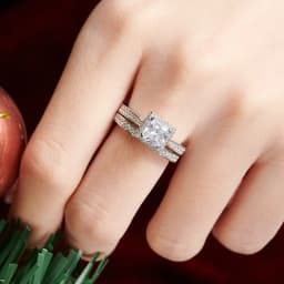 Newshe 2Pcs Genuine 925 Sterling Silver Moissanite /AAAAA Zircons Wedding Ring Set Halo Princess Cut Engagement Rings for Women