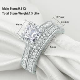 Newshe 2Pcs Genuine 925 Sterling Silver Moissanite /AAAAA Zircons Wedding Ring Set Halo Princess Cut Engagement Rings for Women
