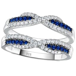 Newshe 925 Sterling Silver Black Blue White 5A Grade Cubic Zircon Wedding Ring Enhancer for Women Twist Rope Design Fine Jewelry