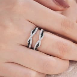 Newshe 925 Sterling Silver Black Blue White 5A Grade Cubic Zircon Wedding Ring Enhancer for Women Twist Rope Design Fine Jewelry