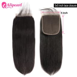 Straight 5x5 Closure Human Hair Pre-Plucked With Baby Hair Free Part Lace Closure Natural Black Color Ali Pearl Hair