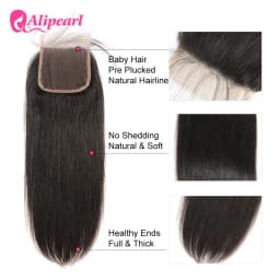 Straight 5x5 Closure Human Hair Pre-Plucked With Baby Hair Free Part Lace Closure Natural Black Color Ali Pearl Hair