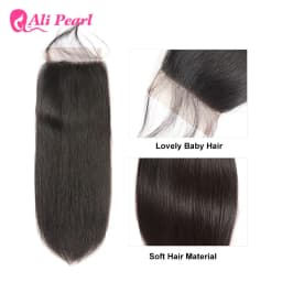 Straight 5x5 Closure Human Hair Pre-Plucked With Baby Hair Free Part Lace Closure Natural Black Color Ali Pearl Hair