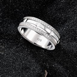Newshe Solid 925 Sterling Silver Wedding Rings for Men Half Eternity Male Ring Brilliant Round White Cubic Zircons Fine Jewelry