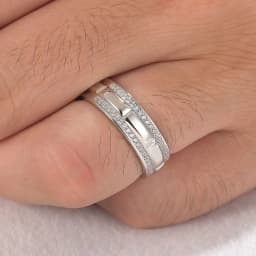 Newshe Solid 925 Sterling Silver Wedding Rings for Men Half Eternity Male Ring Brilliant Round White Cubic Zircons Fine Jewelry
