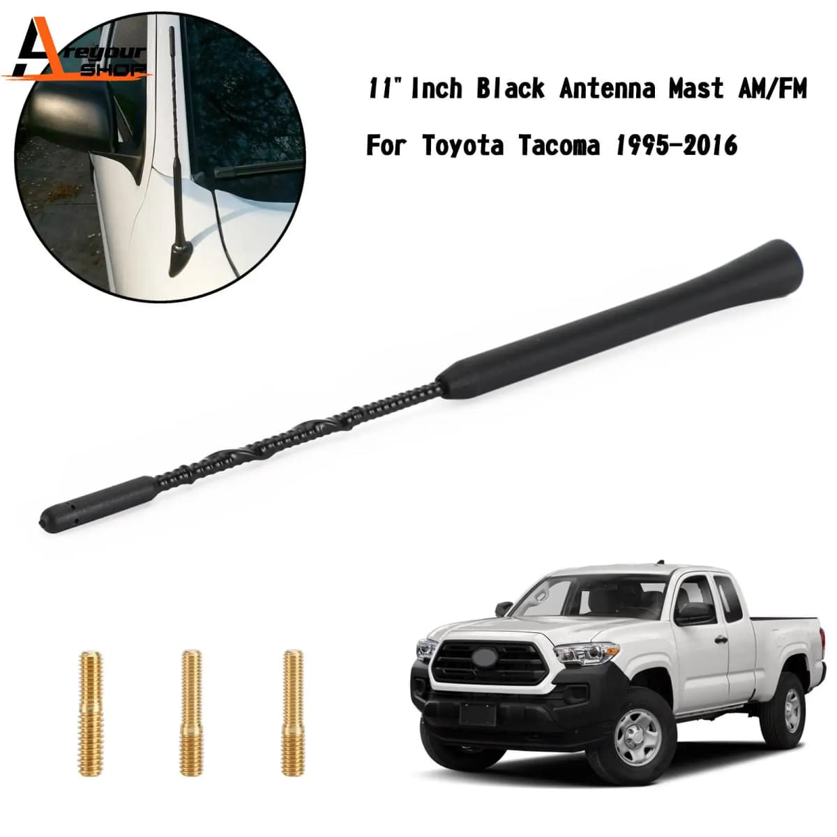 Areyourshop 11"Inch Black Antenna Mast AM/FM for Tacoma 1995-2016 Car Auto Parts