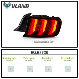 Vland 5 Modes LED Sequential Turn Signal Tail Lights Upgrade For 2015-2023 Ford Mustang S550 Direct Replacement Lamps