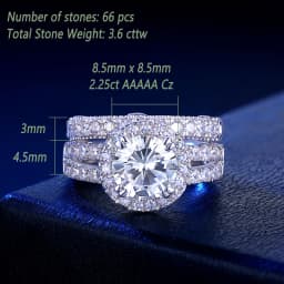 Newshe 2 Pcs Wedding Ring Set Halo Brilliant Round Cut AAAAA CZ 925 Sterling Silver Engagement Rings For Women QR8466