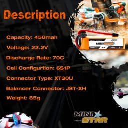 2PCS CNHL 6S 22.2V 450mAh Lipo Battery 70C Ministar With XT30 Plug For Mini Quad FPV Drone RC Quadcopter Helicopter Airplane