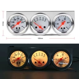Racing style Oil Pressure Water Temp Volt Meter Gauge With Sensor Triple Gauge Set Mechanical Chrome Panel White Face