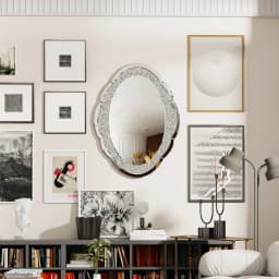 24"x32" Silver Wall Mirror Crush Diamond Elegant Artistic Cloud-shape 5mm Thick Wall Mirror for Hallway Bathroom Bedroom