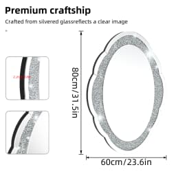 24"x32" Silver Wall Mirror Crush Diamond Elegant Artistic Cloud-shape 5mm Thick Wall Mirror for Hallway Bathroom Bedroom
