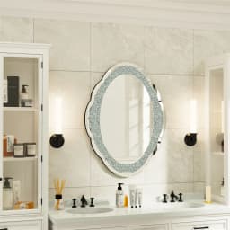 24"x32" Silver Wall Mirror Crush Diamond Elegant Artistic Cloud-shape 5mm Thick Wall Mirror for Hallway Bathroom Bedroom