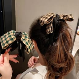 Vintage Green Houndstooth Bow Hairpin Ribbon Banana Clip For Girls High Ponytail Hair Clips Spring Clip Hair Accessories Women
