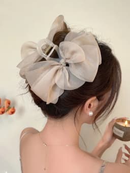 Sweet Mesh Bow Hair Claw Korean Summer Ponytail Hairpin Hair Clips For Women Solid Color Hair Crabs Hair Accessories