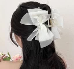 Sweet Mesh Bow Hair Claw Korean Summer Ponytail Hairpin Hair Clips For Women Solid Color Hair Crabs Hair Accessories