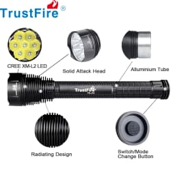 TrustFire J18 18650 LED Flashlight Super Bright 8000 Lumens Water Resistant 5 Light Modes Large Tactical Torch