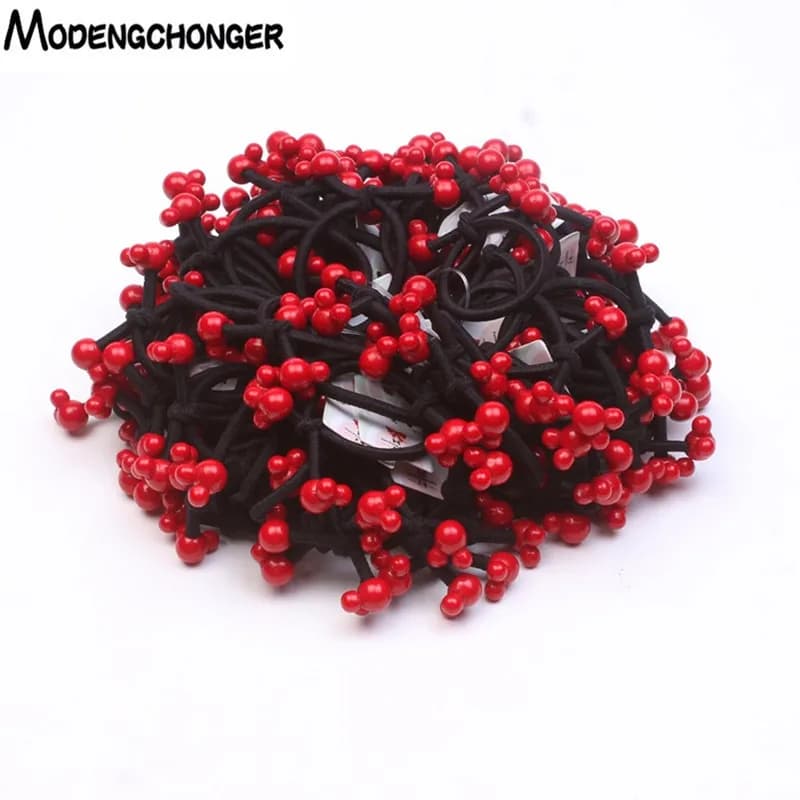 5Pcs/Set Elastic Hair Bands Hair Ties Red beads For Girls kids Ponytail Holder Lovely heart Mickey Hair Rope Hair Accessories