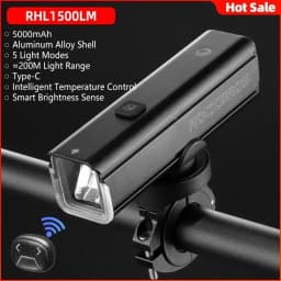 ROCKBROS Bike Light 1500LM5000mAh Type-C Bicycle Light Temperature Control IPX6 Aluminum LED Light Front Lamp Cycling Headlight