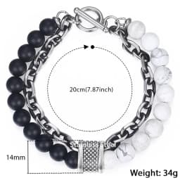 Trendsmax Natural Map Stone Men's Beaded Bracelet for women Stainless Steel Bracelets Male Jewelry Tiger eye 8 9 10 inch DB33