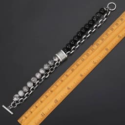 Trendsmax Natural Map Stone Men's Beaded Bracelet for women Stainless Steel Bracelets Male Jewelry Tiger eye 8 9 10 inch DB33