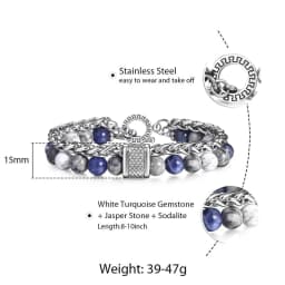 Trendsmax Natural Map Stone Men's Beaded Bracelet for women Stainless Steel Bracelets Male Jewelry Tiger eye 8 9 10 inch DB33