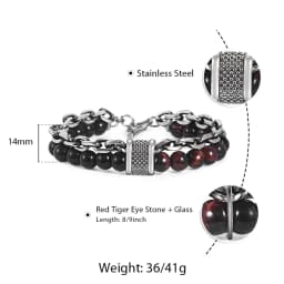 Trendsmax Natural Map Stone Men's Beaded Bracelet for women Stainless Steel Bracelets Male Jewelry Tiger eye 8 9 10 inch DB33