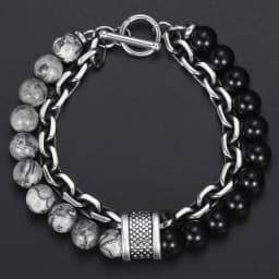 Trendsmax Natural Map Stone Men's Beaded Bracelet for women Stainless Steel Bracelets Male Jewelry Tiger eye 8 9 10 inch DB33