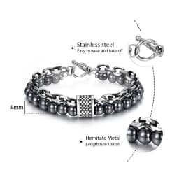 Trendsmax Natural Map Stone Men's Beaded Bracelet for women Stainless Steel Bracelets Male Jewelry Tiger eye 8 9 10 inch DB33