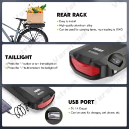 36V 48V 52V Ebike Rear Rack Battery 17.5Ah 20.8Ah 18650 Li-ion Lithium Battery Pack For BAFANG Tongsheng Electric Bike Motor Kit