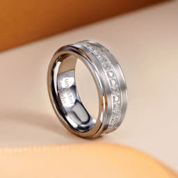 Newshe Men's Wedding Band Brushed Finished Tungsten Carbide Promise Rings for Men Charm Half Eternity Round Zircon Jewelry