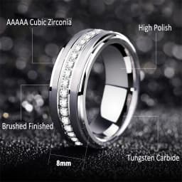 Newshe Men's Wedding Band Brushed Finished Tungsten Carbide Promise Rings for Men Charm Half Eternity Round Zircon Jewelry