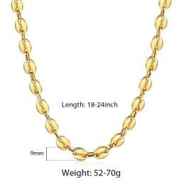 Coffee Beans Link Chain 7/9/11MM Necklace Gold Color Silver Color Stainless Steel Men Women Geometric Rope Jewelry Wholesale