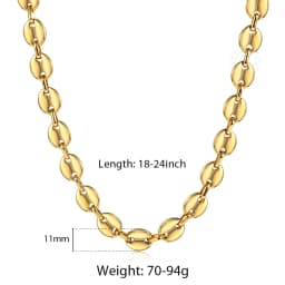 Coffee Beans Link Chain 7/9/11MM Necklace Gold Color Silver Color Stainless Steel Men Women Geometric Rope Jewelry Wholesale