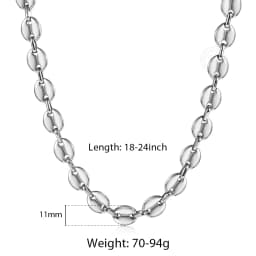 Coffee Beans Link Chain 7/9/11MM Necklace Gold Color Silver Color Stainless Steel Men Women Geometric Rope Jewelry Wholesale