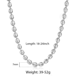Coffee Beans Link Chain 7/9/11MM Necklace Gold Color Silver Color Stainless Steel Men Women Geometric Rope Jewelry Wholesale