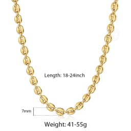 Coffee Beans Link Chain 7/9/11MM Necklace Gold Color Silver Color Stainless Steel Men Women Geometric Rope Jewelry Wholesale