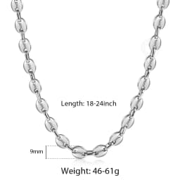 Coffee Beans Link Chain 7/9/11MM Necklace Gold Color Silver Color Stainless Steel Men Women Geometric Rope Jewelry Wholesale