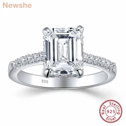 Newshe Solid 925 Sterling Silver Engagement Ring for Women 3 Ct Emerald Cut Hide Halo Cubic Zircon Sparking Wedding Fine Jewelry