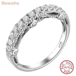 Newshe Solid 925 Sterling Silver Etenity Wedding Rings for Women AAAAA Cubic Zircons Unquine Design Classic Jewelry JR4887_BAND